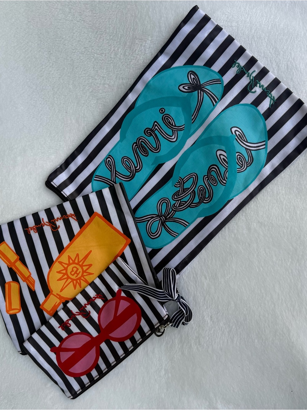RARE Henri Bendel Weekend Trio Waterproof Travel Pouch Set Beach Stripe
